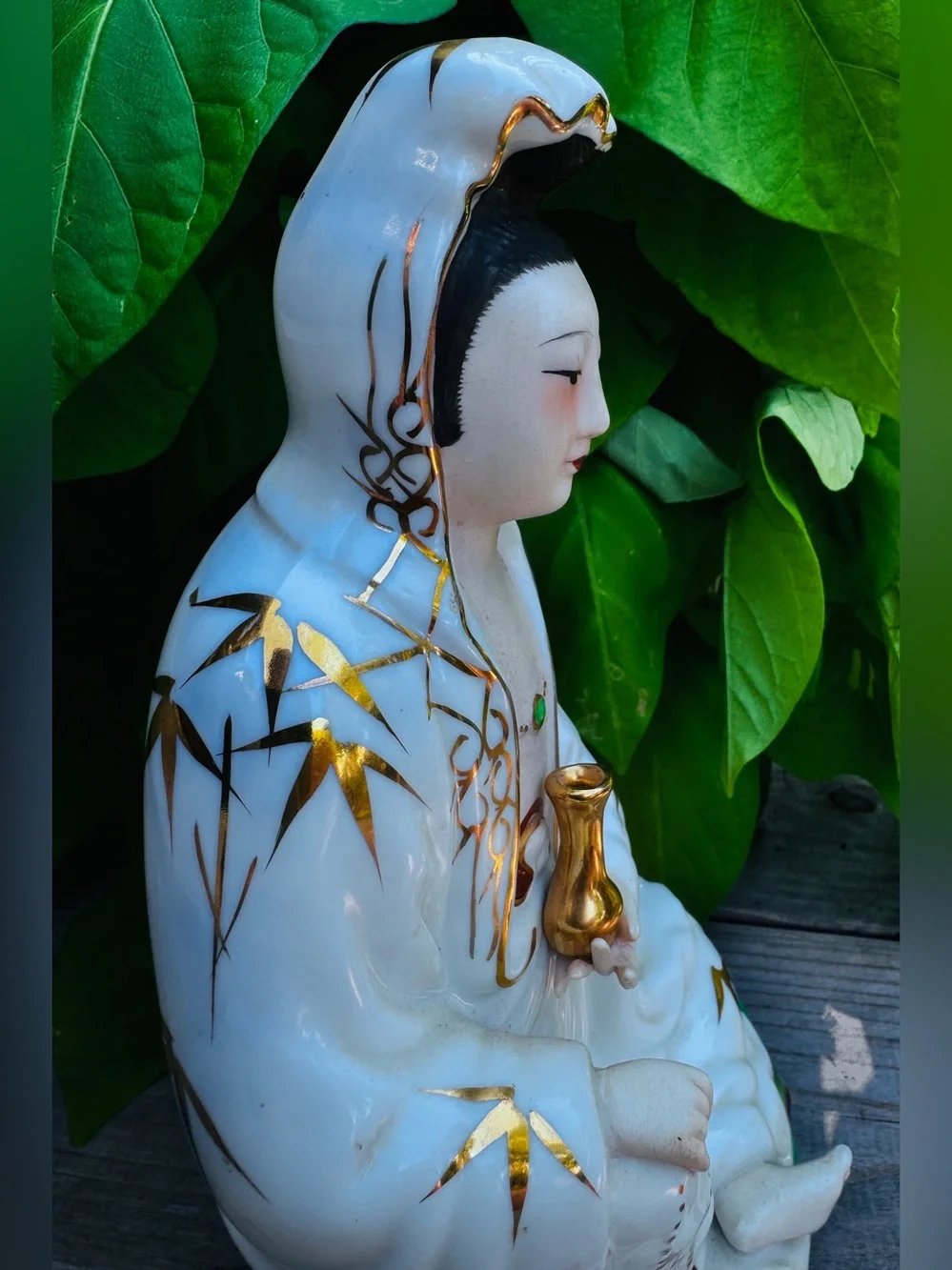 Vintage White and Gold Porcelain Guanyin Figurine - Home Accents